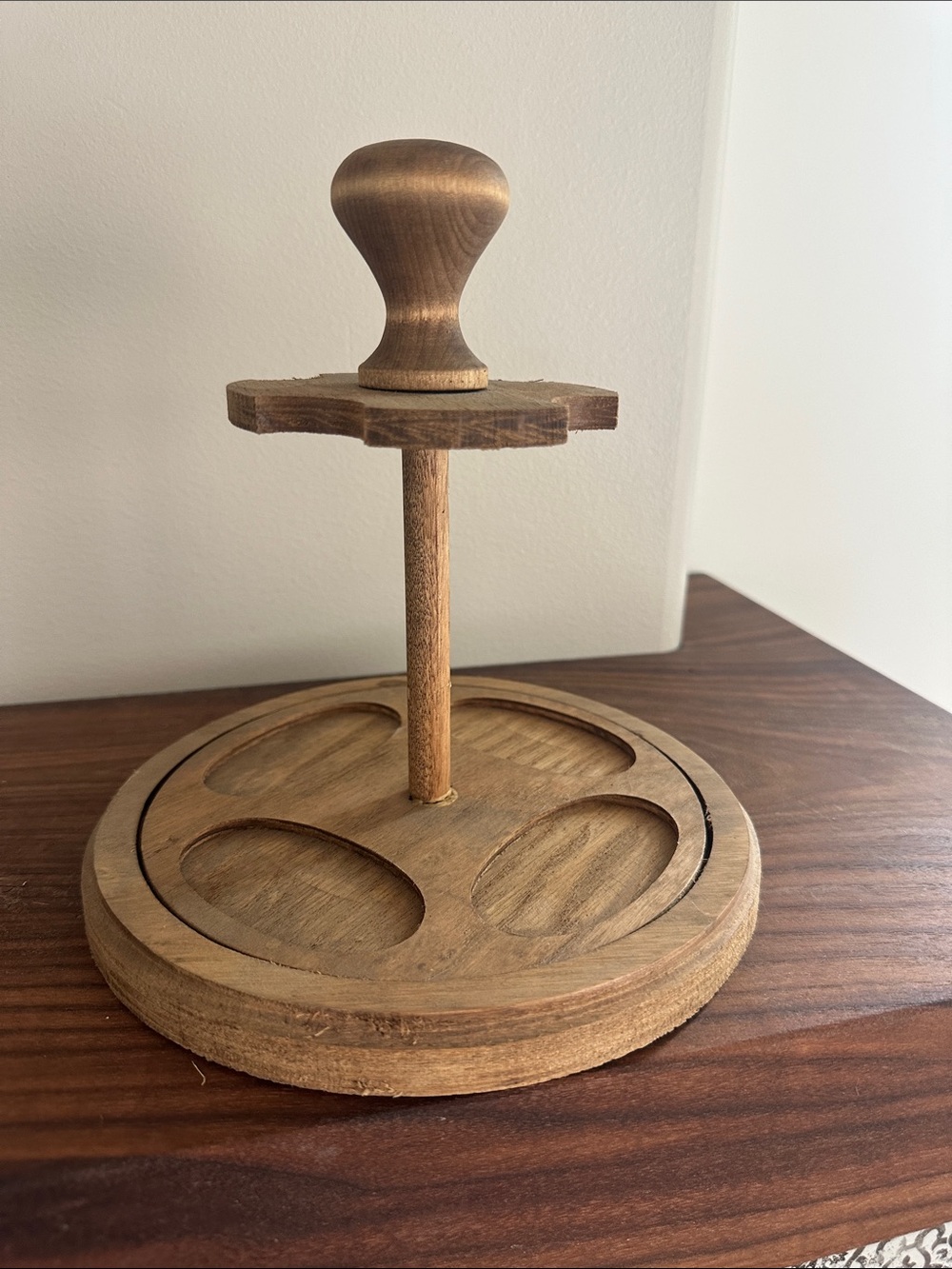 Vintage Mid-Century Wooden Pipe Carousel Stand - Rotating Rack Holder